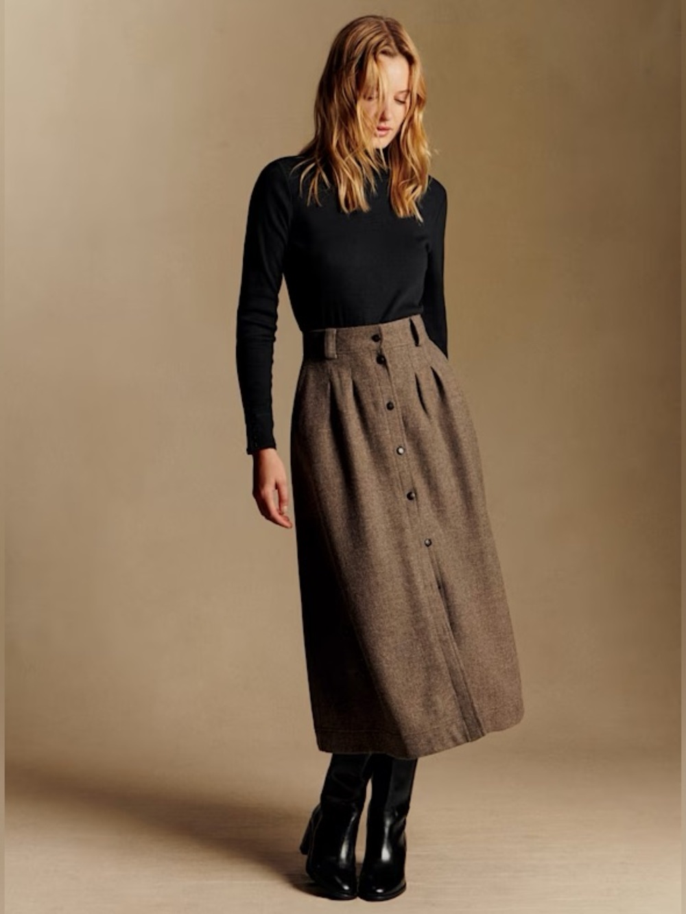 NWT Sézane Clarine Skirt in Taupe Wool size 10 42 midi preppy tweed discontinued